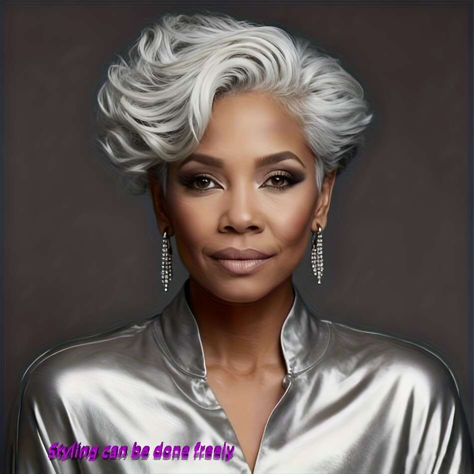 Brazilian Human Hair Wig Women - Short Pixie Cut, 6.0Inch, 150% Density, Straight Hair, Grey Color, Natural Look, Ideal Daily Wea, Light Colored You C