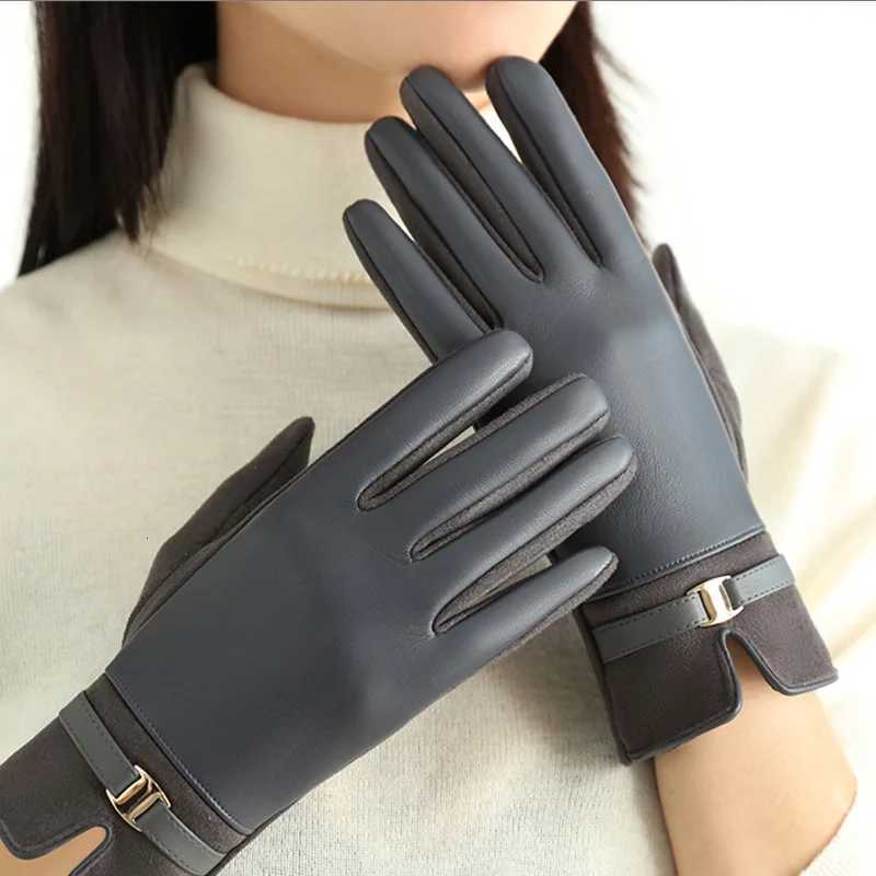 Winter Warm Outdoor Cycling Windproof Waterproof New High End Sweet Cool Wind Plush PU Women Gloves Y251211