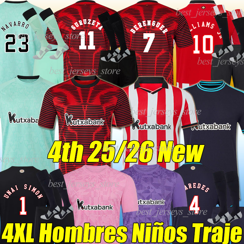 4XL 2025/26 BiLbAo WILLIAMS JR Soccer Jerseys MAROAN NAVARRO O.SANCET PAREDES BERENGUER GURUZETA VESGA JAUREGIZAR R.DE GALARRETA men kids kits socks Football shirts