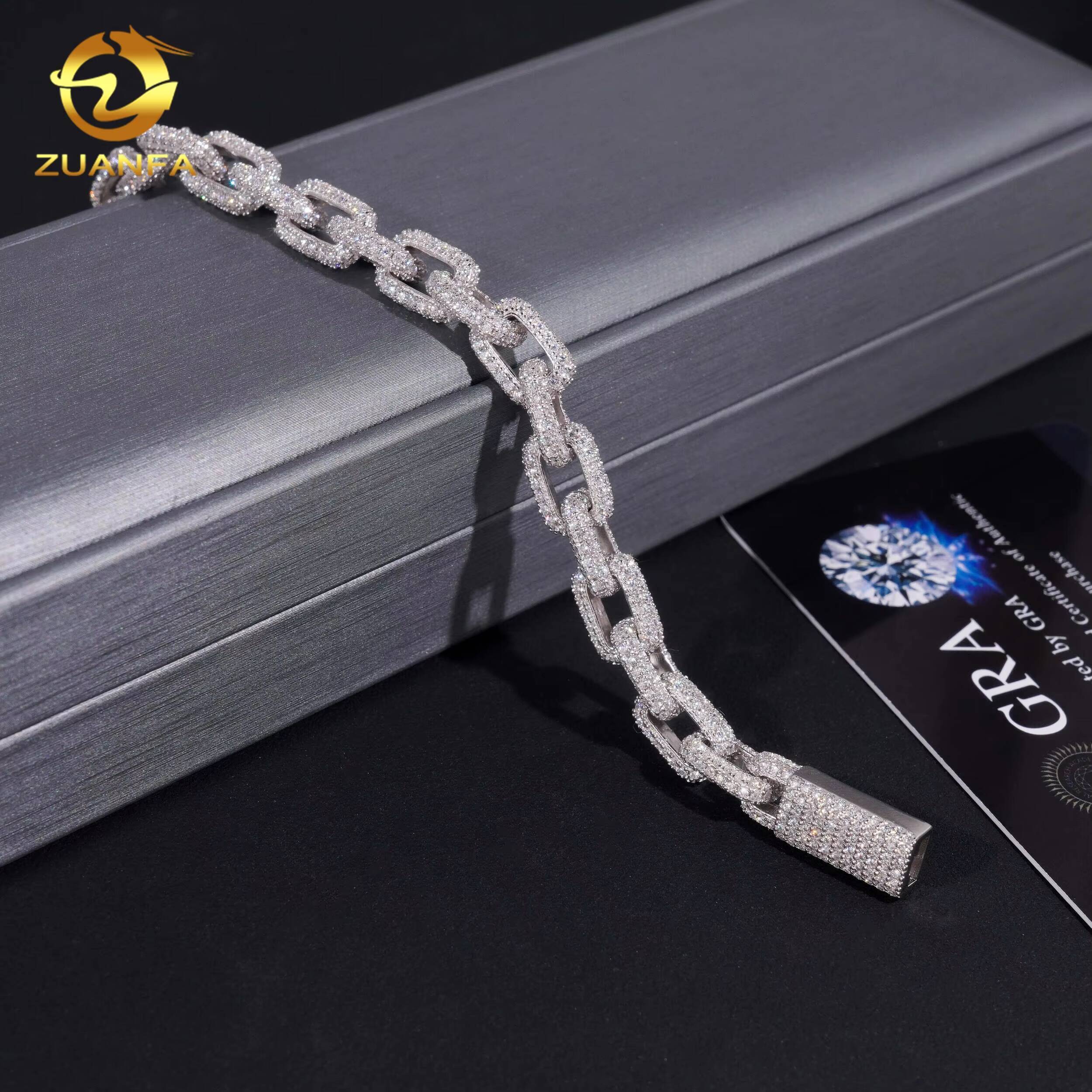 Daily Hip Hop Jewelry Iced Out Square Chain Bracelet Necklace 82mm Rolo Chain Cuban Link Chain Moissanite Cuban Link Bracelet