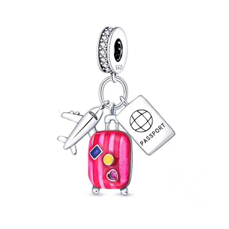 Airplane Suiase Travel Bag Passport Charm Beads Dangle Fit Sier Bracelet Necklace Beads For Diy Jewelry Wen Gift Y251212
