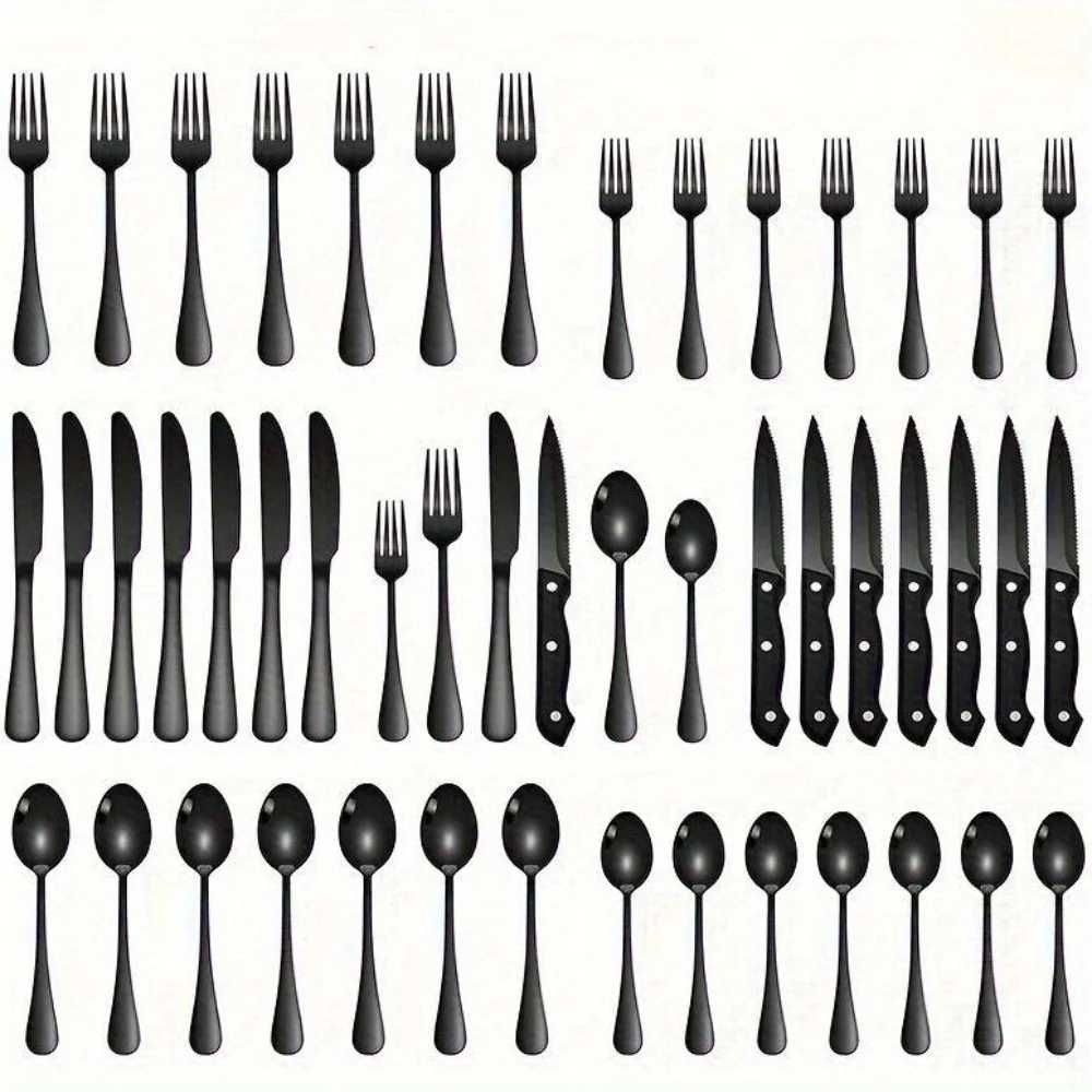 36-Piece Black Silverware Set With Steak Knives Black Flatware Set Food-Grade Stainless Steel Tableware Cutlery Set L251212