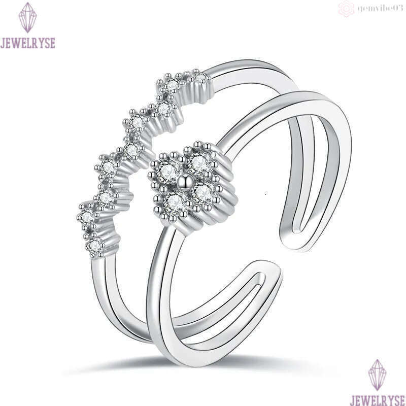 Sweet clover designer ring for women girls s925 silver classic simple double row diamond sparkling crystal band rings jewelry