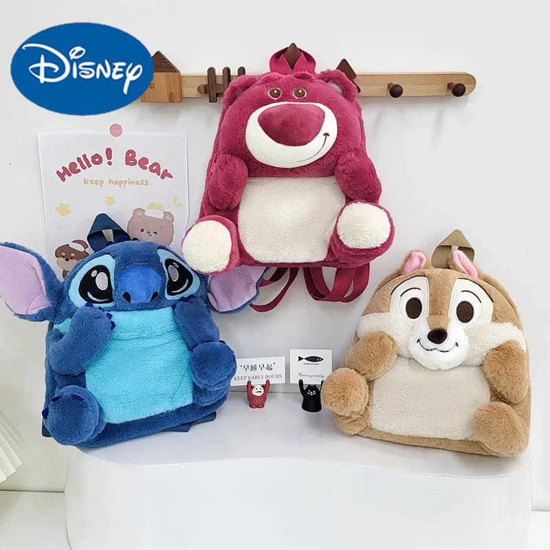 Disney New Cartoon Plush Backpack Kawai Stitch Doll Shoulder Bag Autumn And Winter Style ChildrenS Schoolbag Kindergarten Gifts H251212