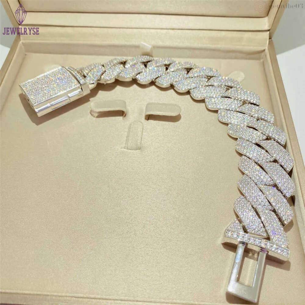 necklace moissanite chain Bracelet Hip Hop Jewelry 26mm 925 Solid Silver Iced Out Cuban Link Prong Cuban Bracelet Vvs Diamond