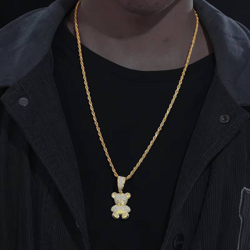 Wholesale Hip Hop Jewelry 925 Sterling Silver Pass Diamond Tester VVS Moissanite Iced Out Cute Teddy Bear Pendant Necklace