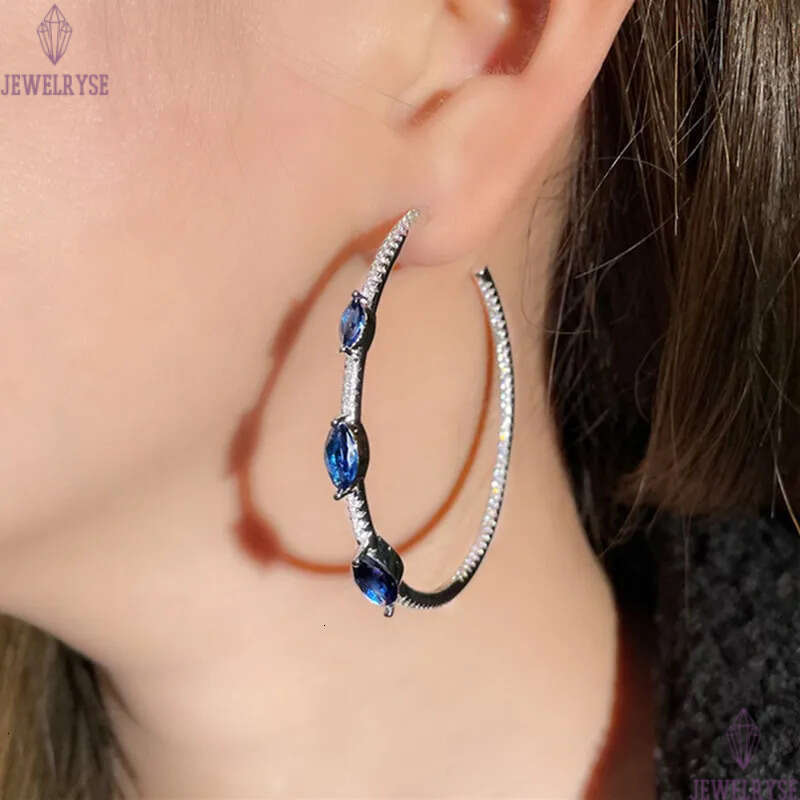 Top Fashion Hoop jewelry Earrings Big Circle 925 Sterling Silver Post Blue Green AAA Cubic Zirconia Copper earring For Women Bride Wedding Engagement 