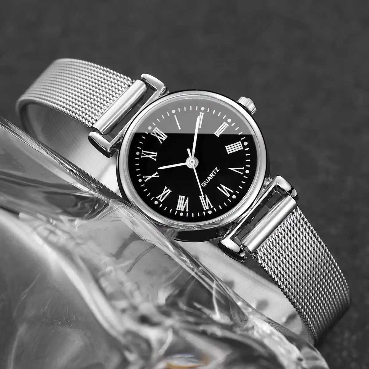 3PCS Fashion Roma Dial Women Watches Silver Mesh Band Quartz Wristwatches Jewelry Set Reloj MujerWithout Box Y251212