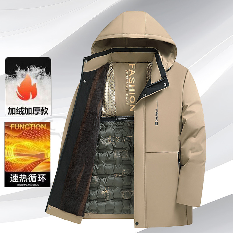 2025 New Black & Gold Down Cotton Coat: Fleece-Lined Thickened Windproof Waterproof Removable Winter Padded Jacket