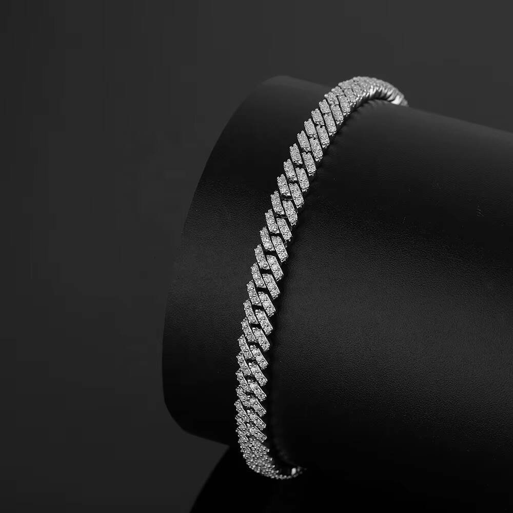 OUGEPHELI Moissanite Cuban Chain Miami Link Bracelet 6mm 1Row S925 Sterling Silver GRA VVS D Color Gold Plated Cadena Cubana