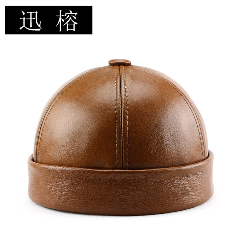 2024 Top Quality First Layer Cow Leather Brimless Hat For Men Dad Gift Cagoule Skull Gorros Hombre Docker Cap 55-61cm 250221