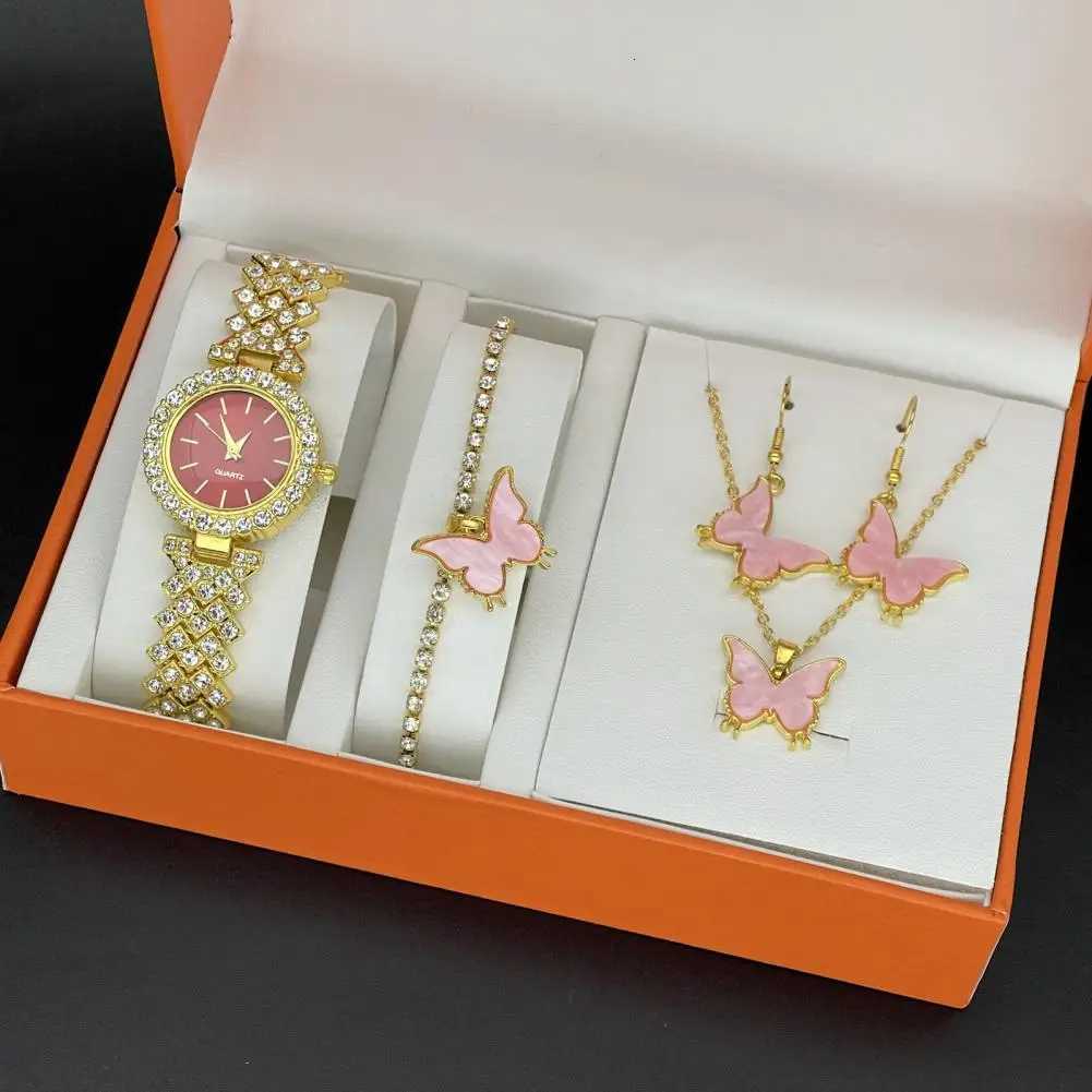 1 Set Women Jewelry Set with Gift Box Complete Collection of Quartz Watch Necklace Bracelet Ring Earring Set Golden Jewelry Gift Y251212