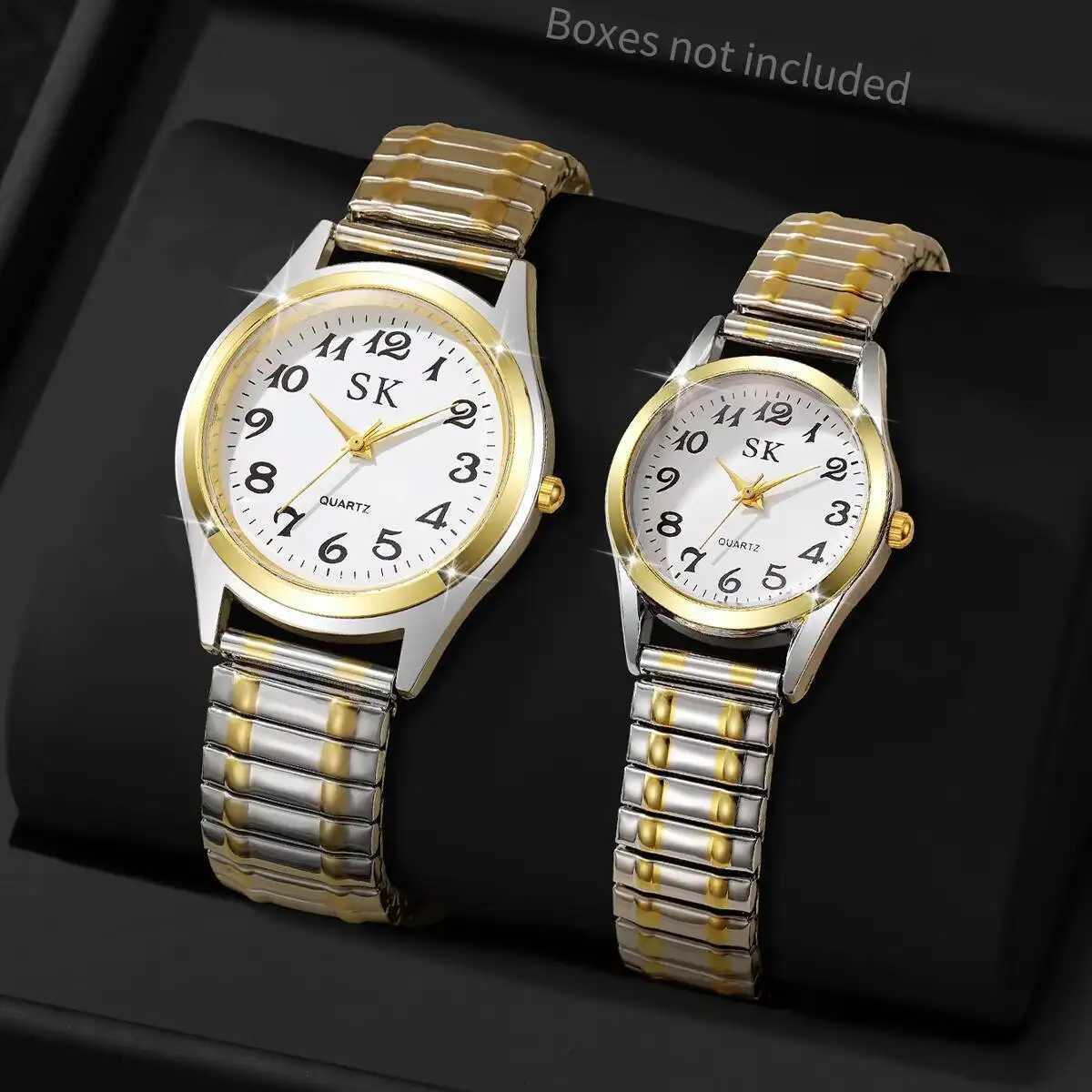 2PCS/Set Fashion Couple Watches Luxury Elastic Strap Women Watches Men Quartz Wristwatches Without Box Y251212