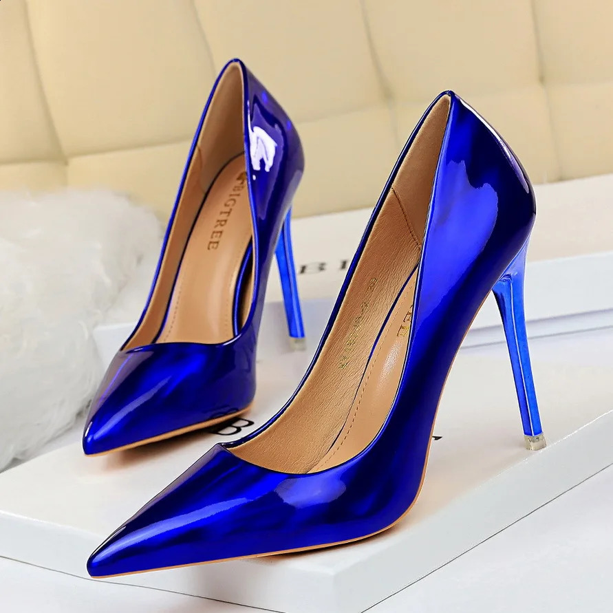Women High Heels Blue Green Valentine Pumps Glossy Stiletto Wedding Bridal Nightclub Fashion Simple Solid Color 1829-2 251209