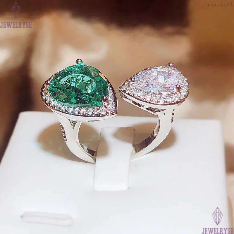 Wedding Drop Rings for Women Birthday Day Gift Luxury Love Heart Green White Diamond Chinese Finger Ring Mosonite Stone Jewelry Wholesale anillos
