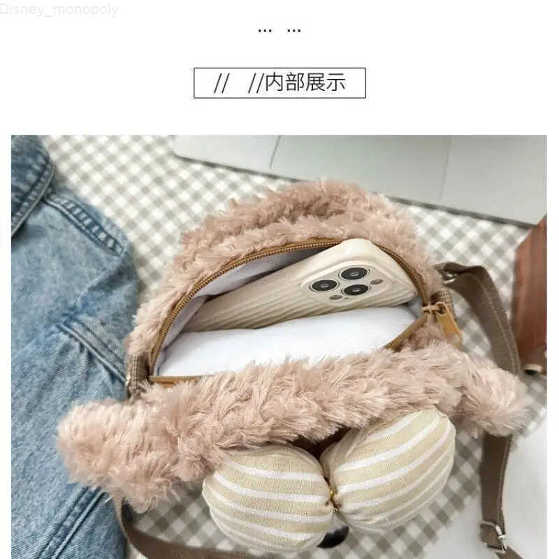 Disney Stellalou Plush Cartoon Brown Rabbit Zipper Commuter Large Capacity Handbag Crossbody Bag Armpit Bag Girl Birthday Gift H251212