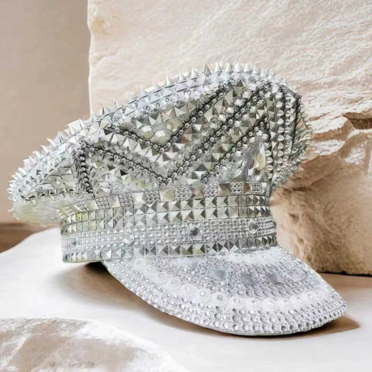 Beige Luxury Festival Captain Hat Unisex Adult Masquerade Military Cap Rhinestone Steampunk Sergeant Hat Music Festival Cosplay X251212 - view 4