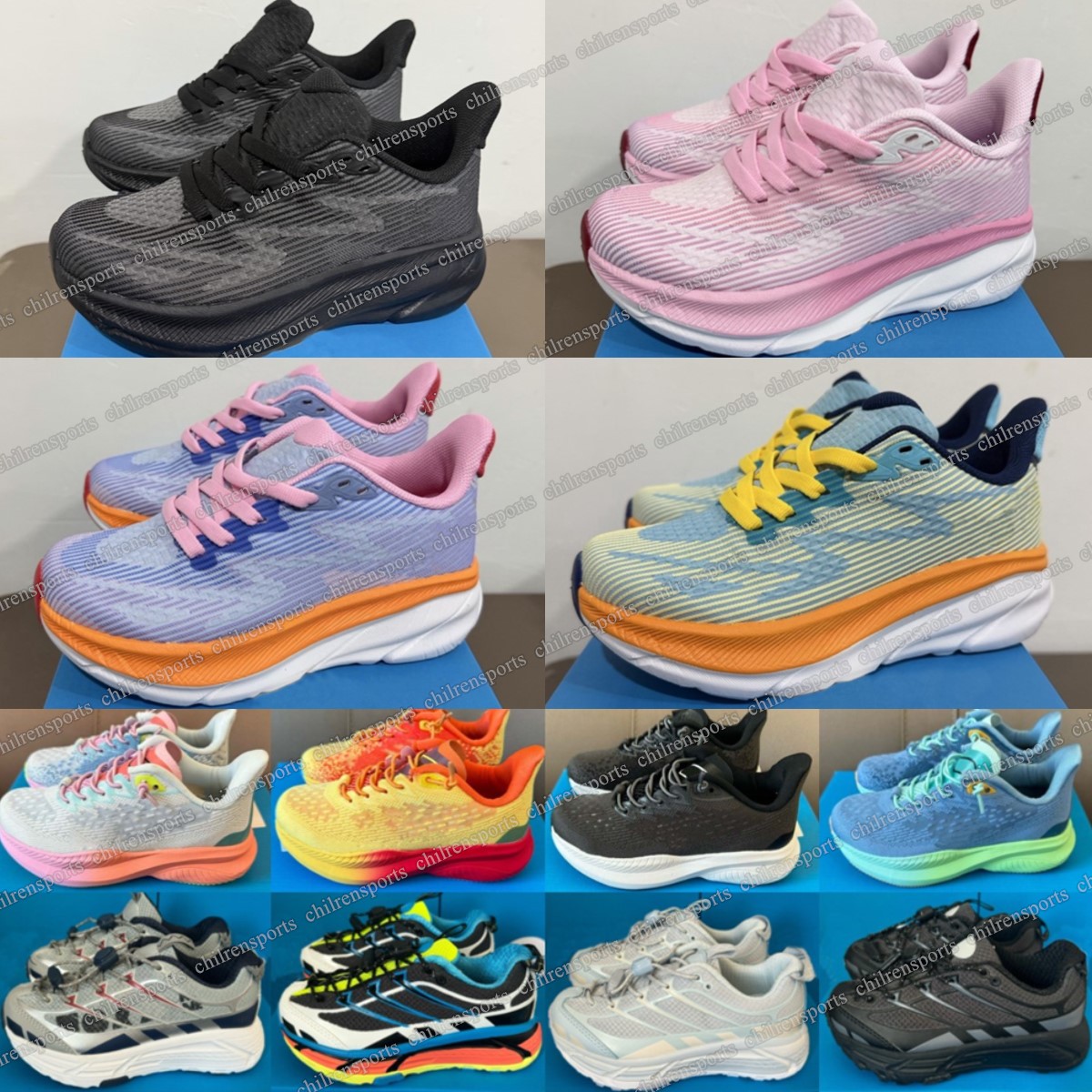 Kids Running shoe Clifton 9 Mach 6 Toddler Sneakers Designer Free People Girls Boys shoes youth Black White Illusion Dusk Shadow Eggnog Vanilla