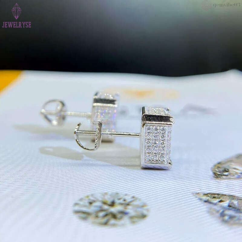 Fashion Jewelry Beautiful Fine Box Packaging Sterling Sliver Moissanite Earrings For Men Or Women