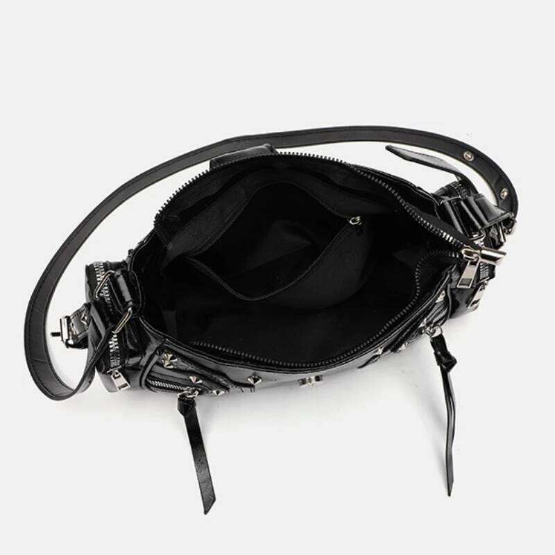Women's Punk Vintage Shoulder Purse Leather Gothic Rivet Handbag Waist Bag Luxury Black Cross Body Bags With Spikes
