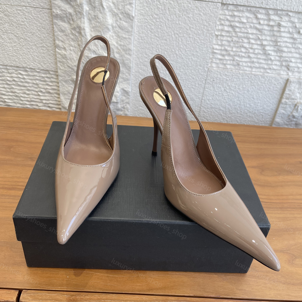 Luxury designer women Slingback Wedge Pumps Fashion Close toe candy color Patent Leather slip on sandals Sexy evening shoes Simple dress shoes 10cm Bring box 35-41