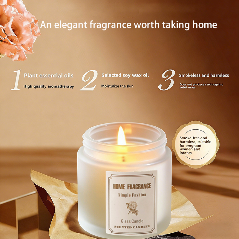 Incense 100g White Frosted Glass Scented Candle - Natural Soy Wax Aromatherapy Candle for Home Ambience, Relaxation & Gift (With Gold Lid)