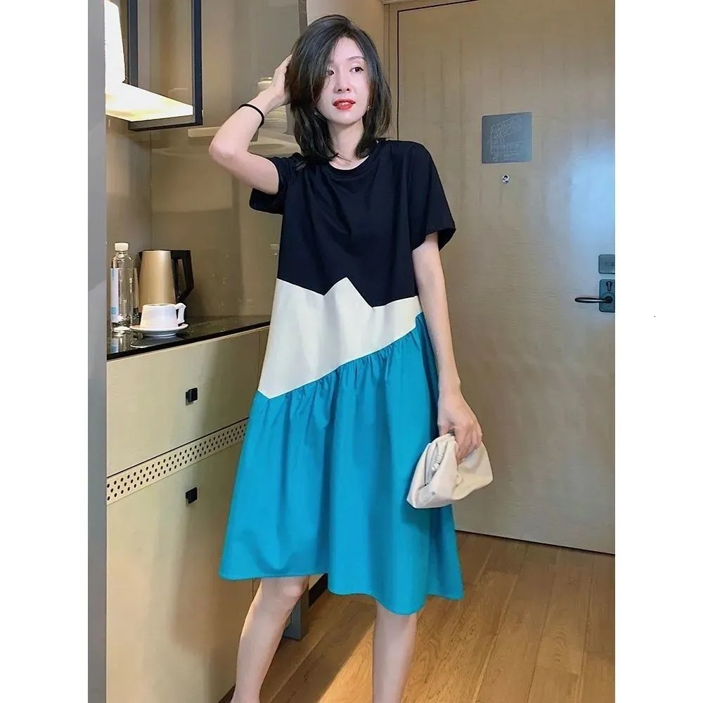Plus Size Summer A- line Slimming Loose-fit Color Blocking Korean Dress Dresses Casual Fashion Trends For Women 240807