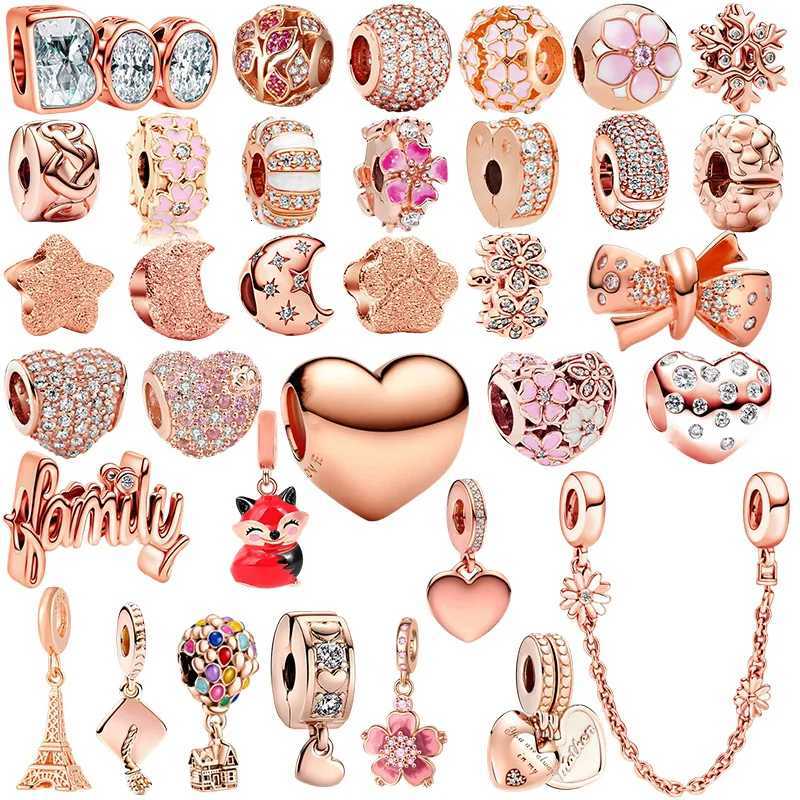 New Sparking Rose Gold Charm Beads Dangle European Snake Fit Sier Bracelet Necklace Beads For Diy Jewelry Wen Gift Y251212
