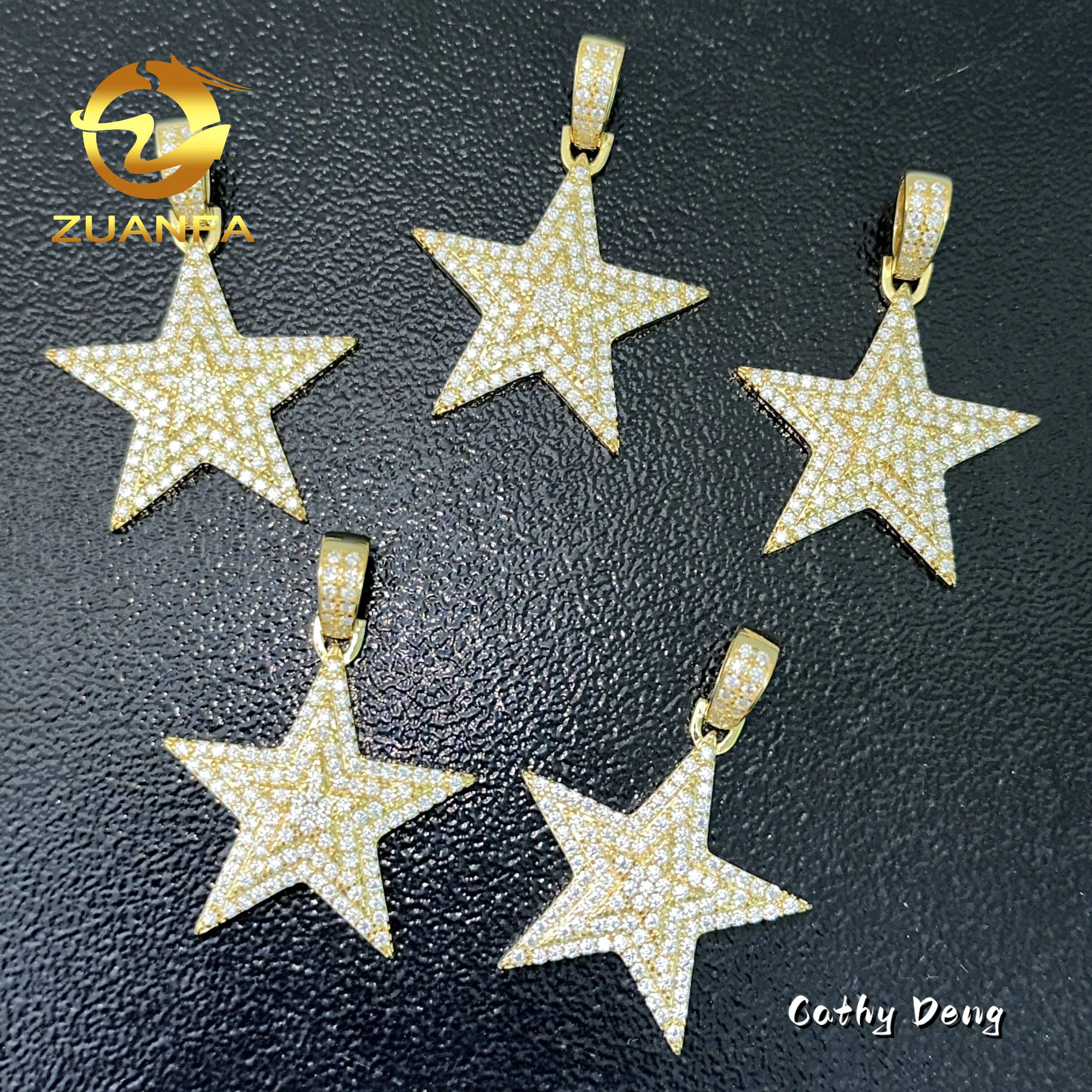 48h Shipping 18K Gold Plated Five Point Star Hip Hop Pendant 925 Silver Moissanite Pendant Iced Out Lab Diamond Pendant