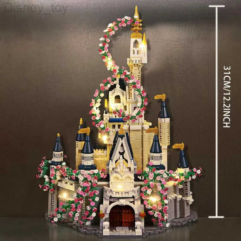Disney Magic Princess Castle Sakura House Building Blocks Street View Villa Model With LED Lights Mini Bricks Toy Christmas Adult Gifts H251212