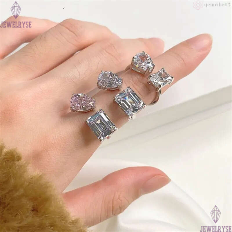 luxury wed open designer for woman party 925 sterling silver white pink 5A zircona square drop diamond love wedding engagement ring womens jewelry gif