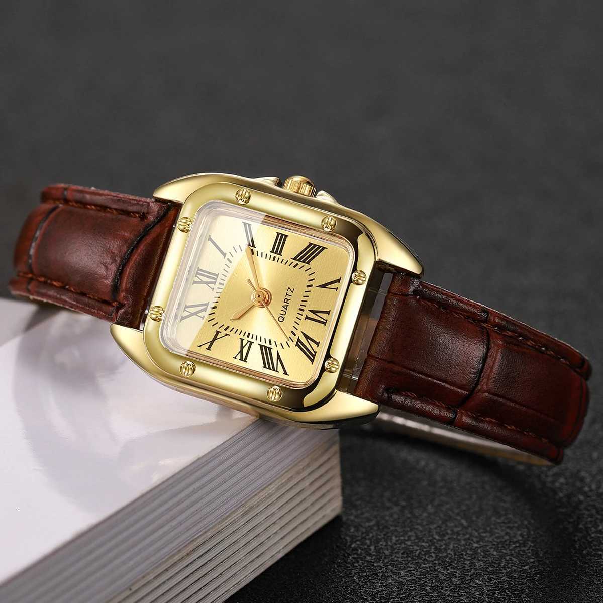 Fashion Square Women Leather Strap Wristwatches Casual Roma Dial Quartz Watch For Ladies Clock Relogio Feminino Without Box Y251212