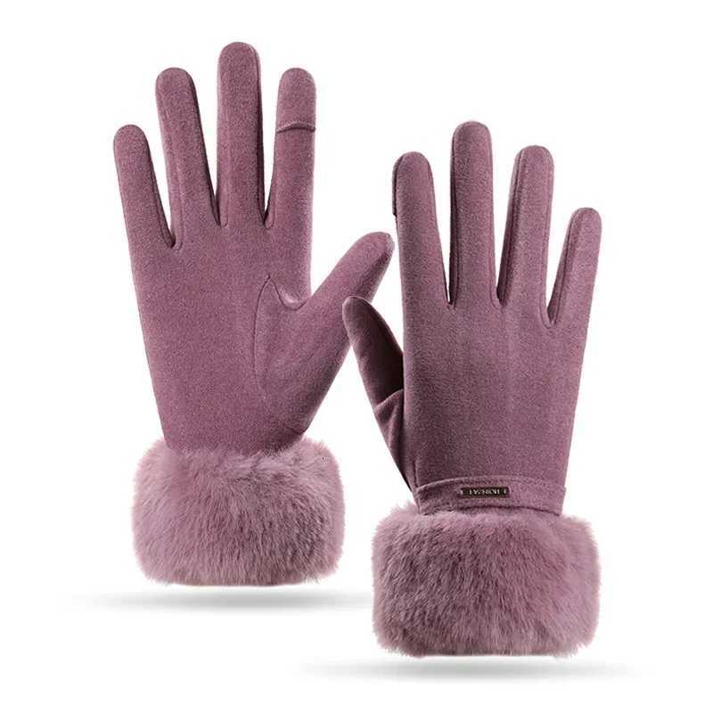 Popular Simple Warm Riding Plush Thick Fur Fashionable Touch Screen Finger Leakage Cold Proof Warm Gloves Y251211