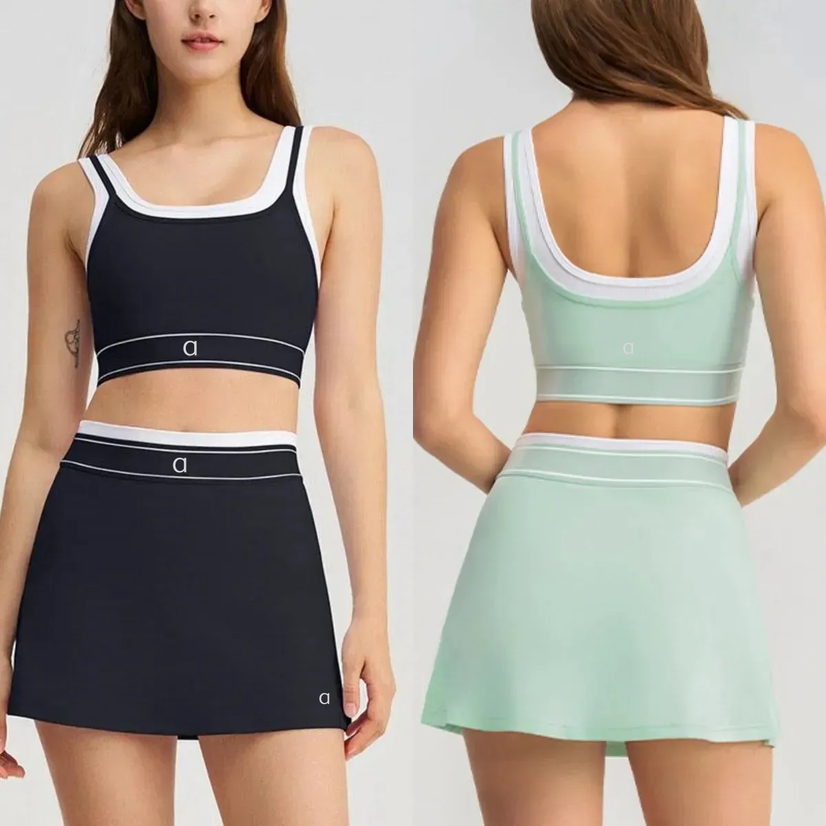 A1241 Womens Tracksuits Sets Women Gym Clothes 2 piece Seamless Sports set Fitness Workout Sportswear Yoga Bra And Tennis Skirt Contrasting Color Yoga Suit