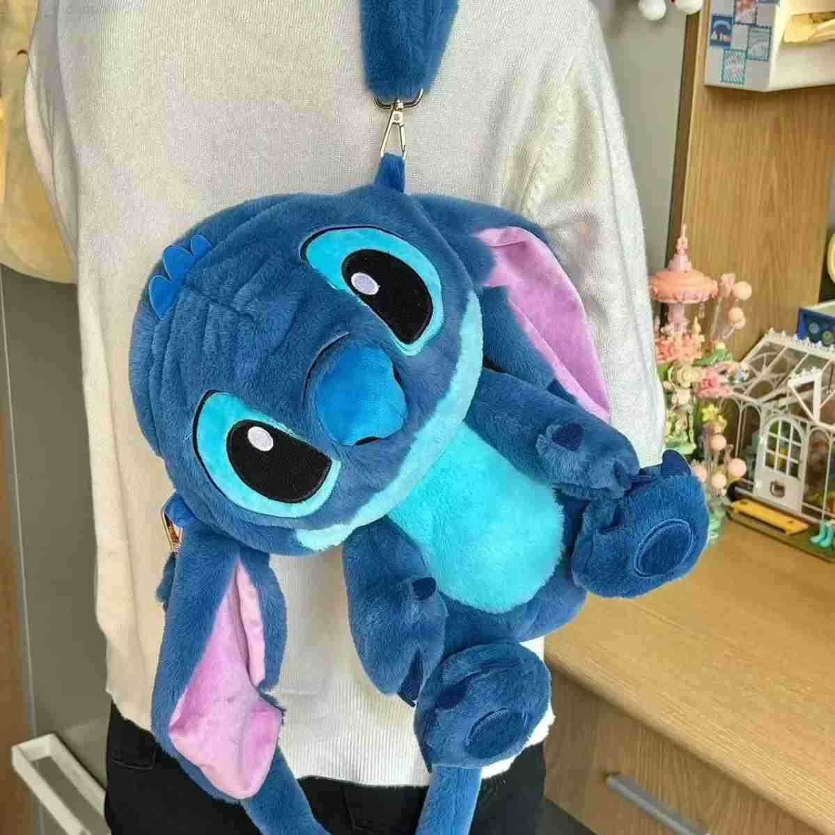 Disney Stitch Plush Backpack Cartoon Cute Doll Crossbody Handbag Kawaii Large Storage Couple Christmas Gift Anime Accessories H251212