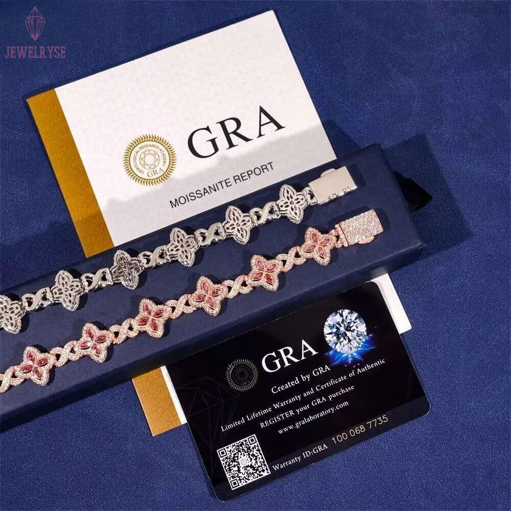 HOT SELLING 15mm Colorful Moissanite Flower Cuban Pendant Necklace Available Stock Hip Hop Fancy Diamond Look Cuban Link Chain with 925 Moissanite Gre