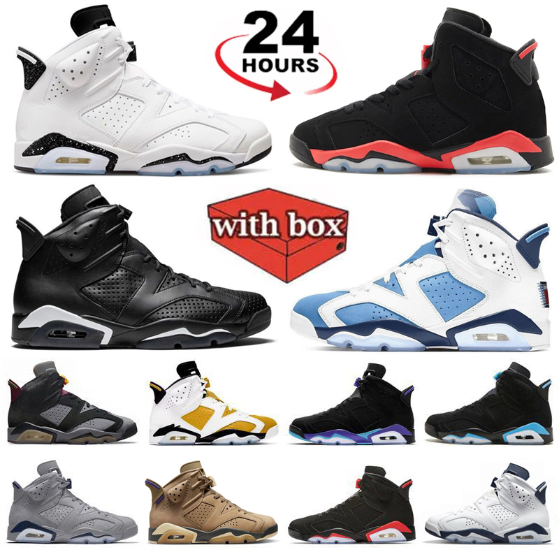 With Box 6 6s Mens Basketball Shoes Reverse Infrared UNC Black Cat Brown Reverse Oreo Aqua Metallic Silver Midnight Navy Sport Blue White trainers Sneakers 40-47