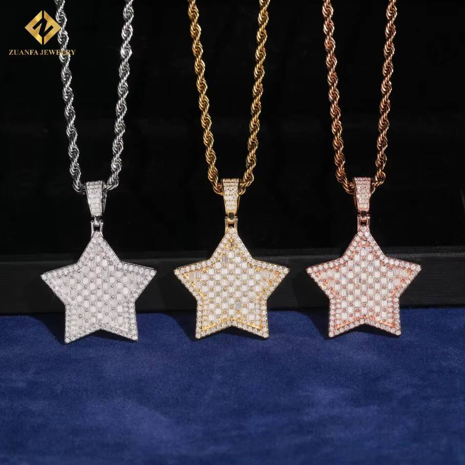 Factory Outlet VVS Moissanite Pendant Men Hip Hop Baguette Cut Moissanite Star Pendant 925 Silver Pendant Pass Diamond Test GRA