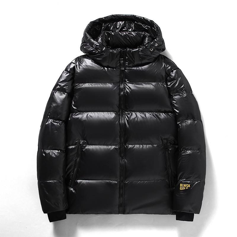 Black Gold Short Thickened Down Jacket: Couple Style Unisex Hooded Outdoor Fashion Wash-Free with Suspenders