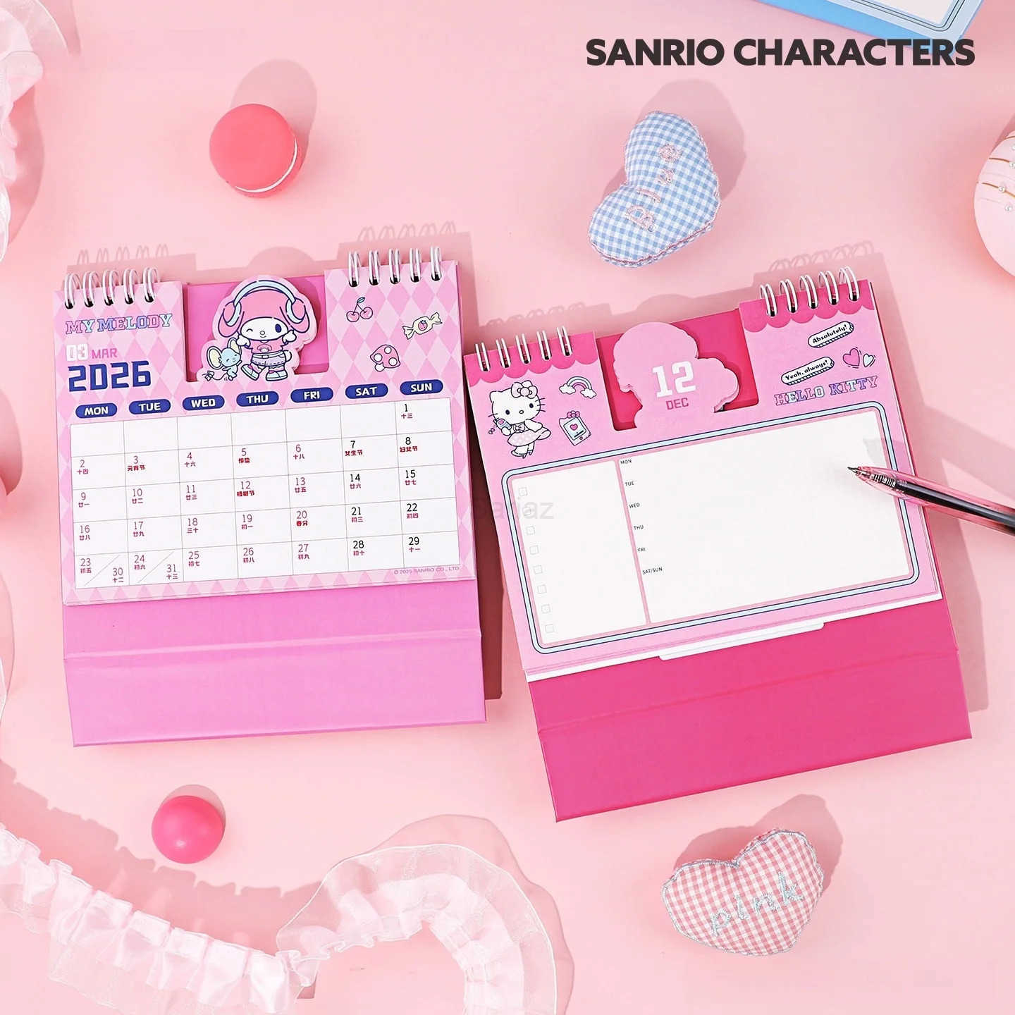 Sanrio 2026 New Hello Kitty My Melody Cute Series Small Calendar Cartoon Kuromi Student Memo Office Desktop Vertical Calendar H251212