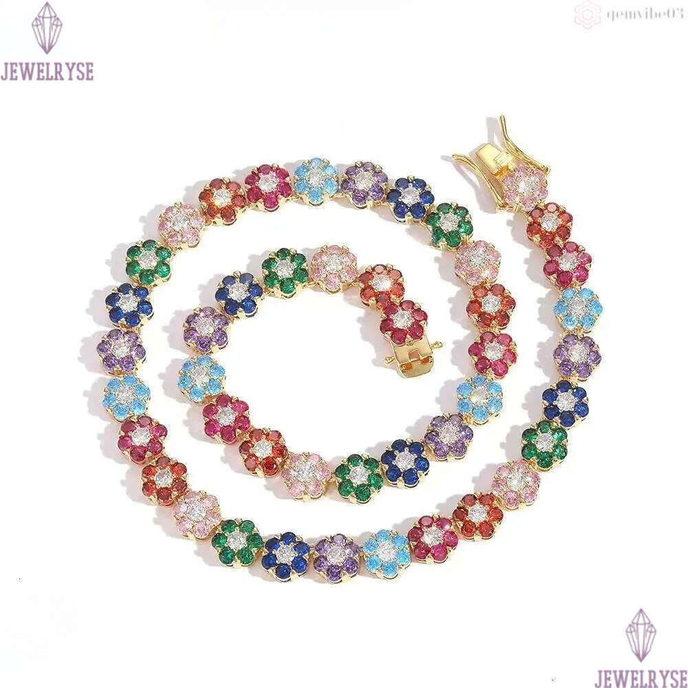 Hip-Hop tennis Sterling Sier VVS Moissanite dia cluster iced out cuban chain for men women colorful floral bracelet necklace