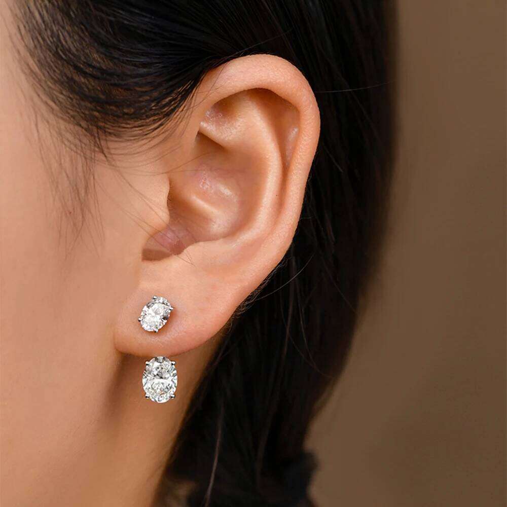 6cttw Oval Cut Moissanite Ear Jacket Earring for Women 2 Stone Detachable Drop Stud Earrings 925 Sterling Silver Jewely With GRA C251212