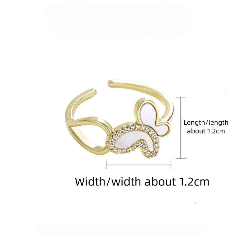 DHcollections Zircon Butterfly Mother-of-Pearl for Women, Niche High-End Light Luxury Elegant Fashionable Index Finger Ring, Adjustable Open Ring