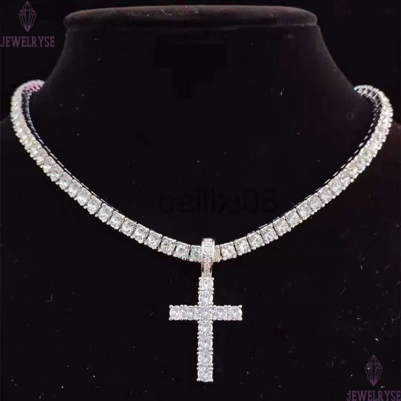 Necklaces Men Women Hip Hop Cross Pendant Neckle with 4mm Zircon Tennis Chain Iced out Bg Neckles HipHop Jewelry Fashion Gift J230620