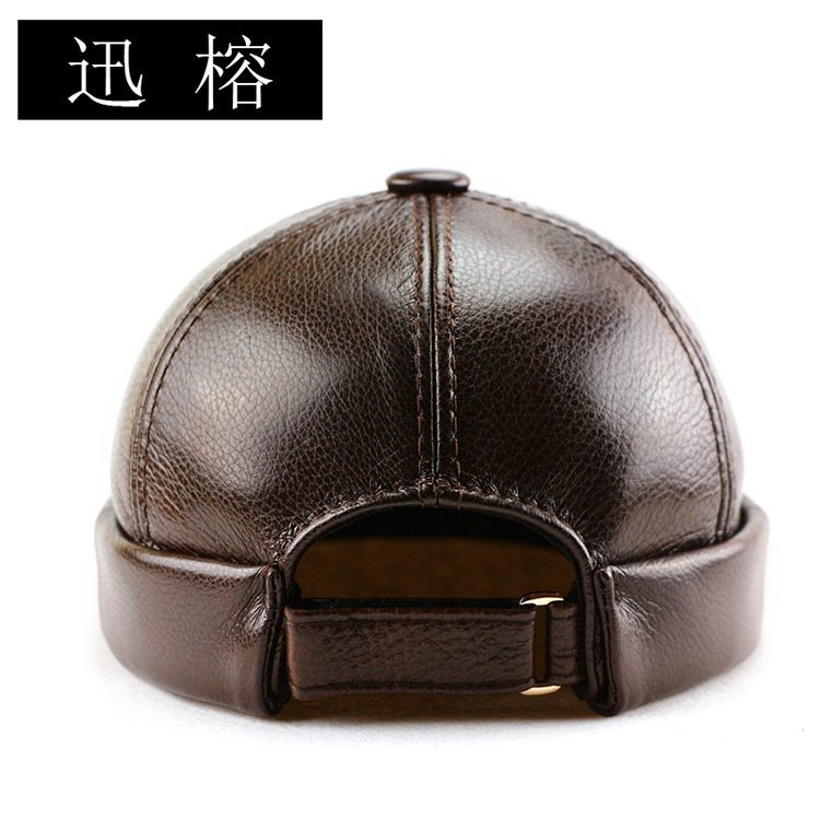 2024 Top Quality First Layer Cow Leather Brimless Hat For Men Dad Gift Cagoule Skull Gorros Hombre Docker Cap 55-61cm 250221