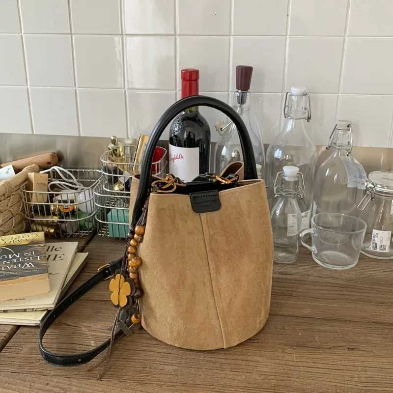 Vintage Matte Suede Bucket Bag Lazy Style Fi Handbag Tote Sub Bag Casual Shoder Crossbody Bag for Wen Y251211