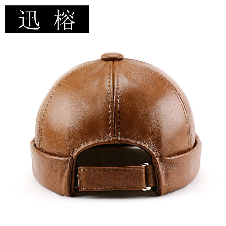 2024 Top Quality First Layer Cow Leather Brimless Hat For Men Dad Gift Cagoule Skull Gorros Hombre Docker Cap 55-61cm 250221