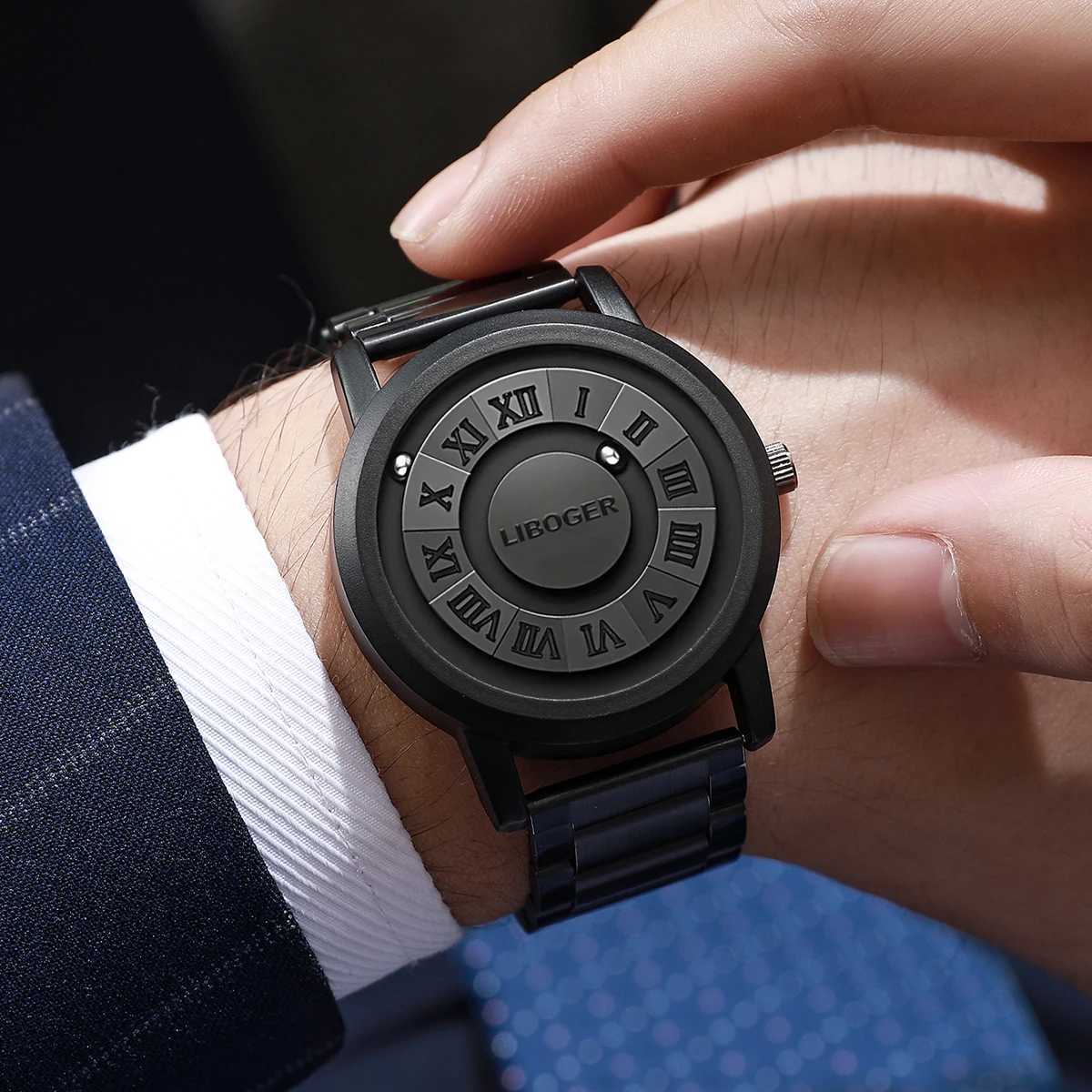 4PCS Mens Watch Jewelry Set Fashion Magnetic Suspension Quartz Watches Casual Sports Roma Dial Wristwatches Without Box Y251212