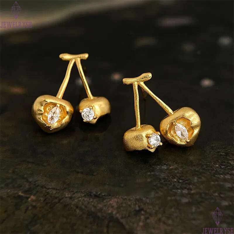 18k gold cherry stud earring designer AAA cubic zirconia for woman party school fashion earrings womens ear clip jewelry S925 silver needle daily outf