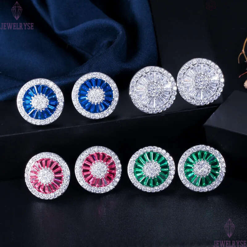 Fashion Multicolor AAA Cubic Zirconia Stud earring designer woman Circle Copper Jewelry White Black Red Silver Rose Gold Plated Gemstone earrings for 